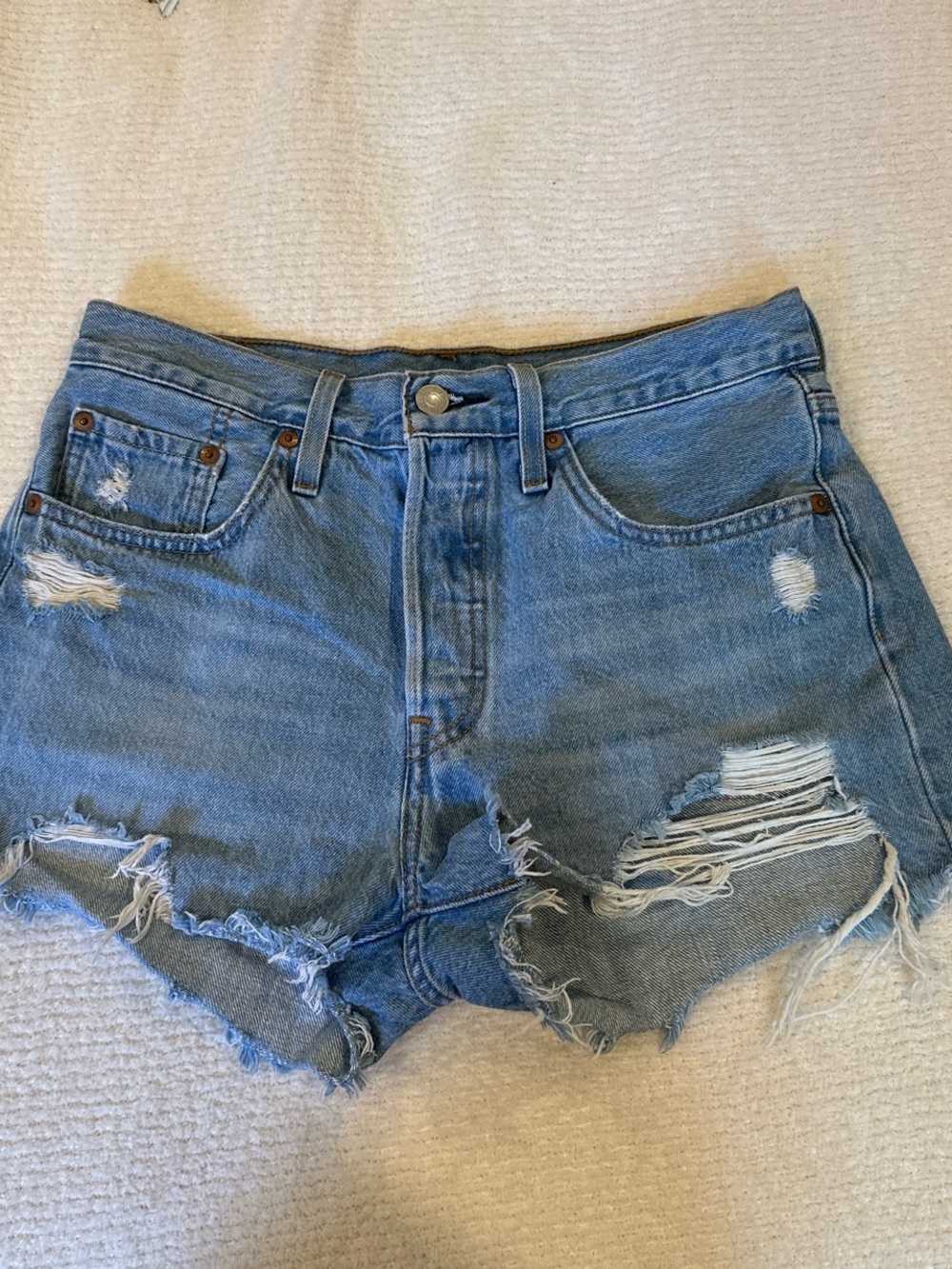 Levi's Light Blue Distressed Denim Cutoff Shorts